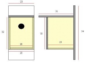 Schema di nido artificiale per assiolo e upupa